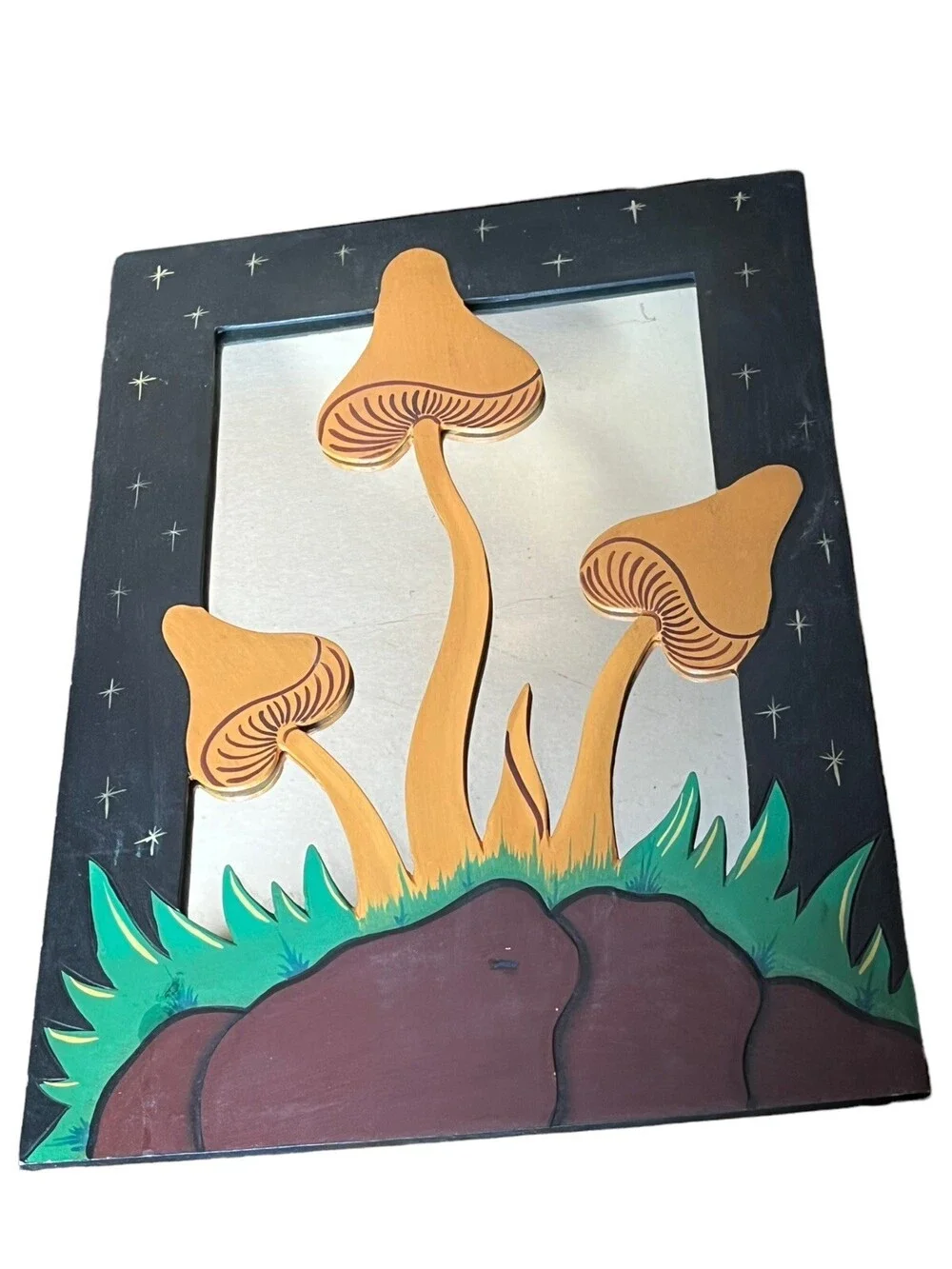 VTG Psychedelic Hand-Carved Boho Mushroom Mirror 16